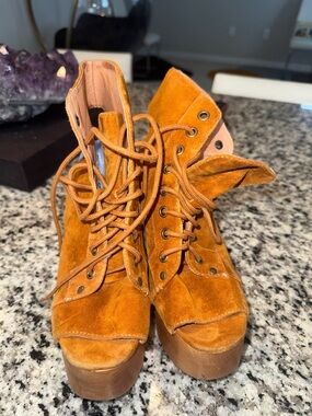 Jeffrey Campbell For Free People Burnt Orange Suede Lace-Up Platform Heels